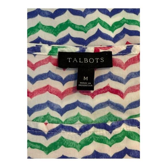 Talbots Tunic Medium Colorful Whale Tail Wavy Print Tie Sleeve Popover Blouse - Picture 5 of 8
